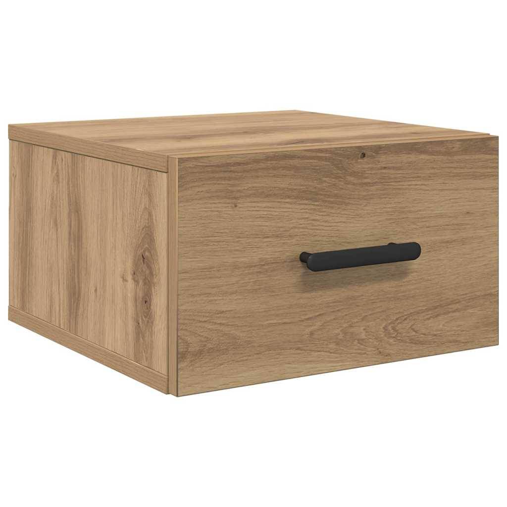 Eine Holzschublade mit einem schwarzen Griff, die einen hellbraunen Lack aufweist und ein schlichtes, modernes Design besitzt. Die Schublade ist geschlossen.