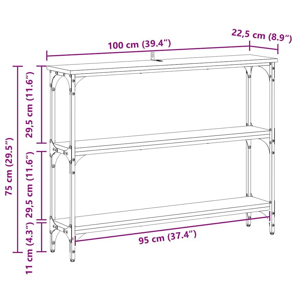vidaXL Konsolentisch mit Regal Schwarz Eichen-Optik 100 x 22,5 x 75 cm