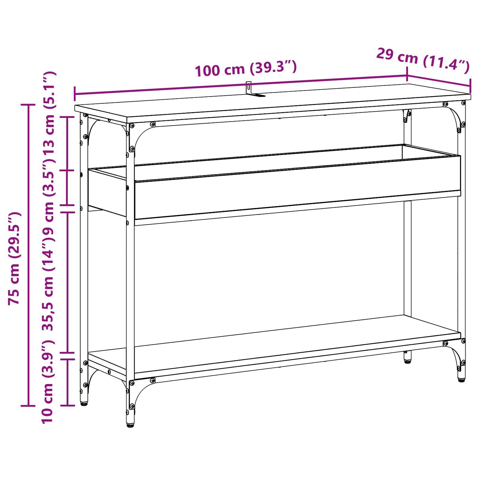 vidaXL Konsolentisch mit Regal Schwarz Eichen-Optik 100 x 29 x 75 cm