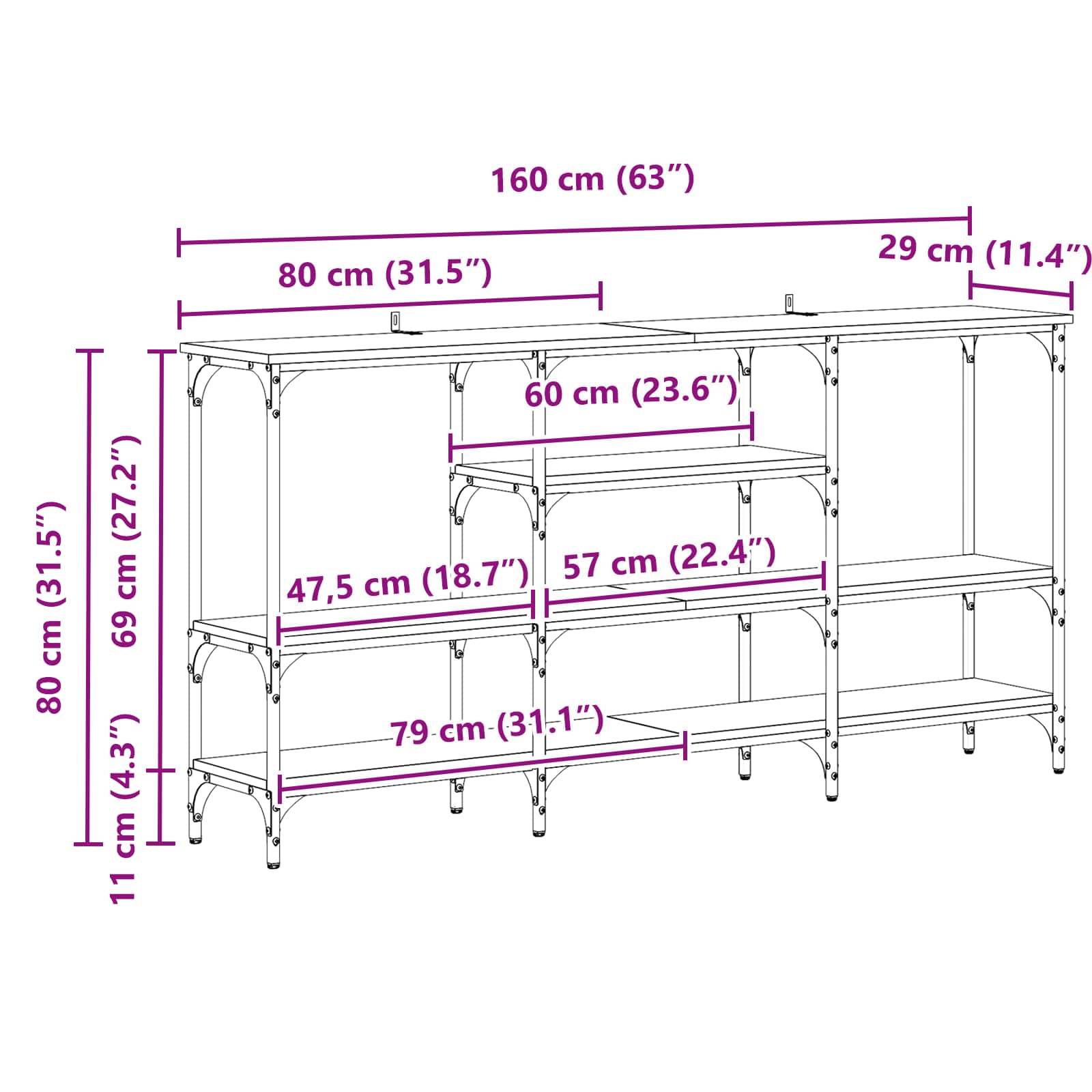vidaXL Konsolentisch Artisan-Eiche 160 x 29 x 80 cm Holzwerkstoff