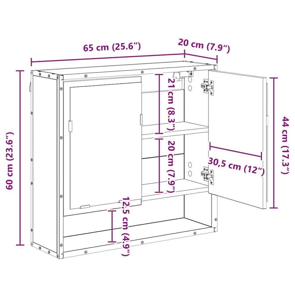 vidaXL Wandregal mit Regal Wandmontiert Altholz 65 x 20 x 60 cm