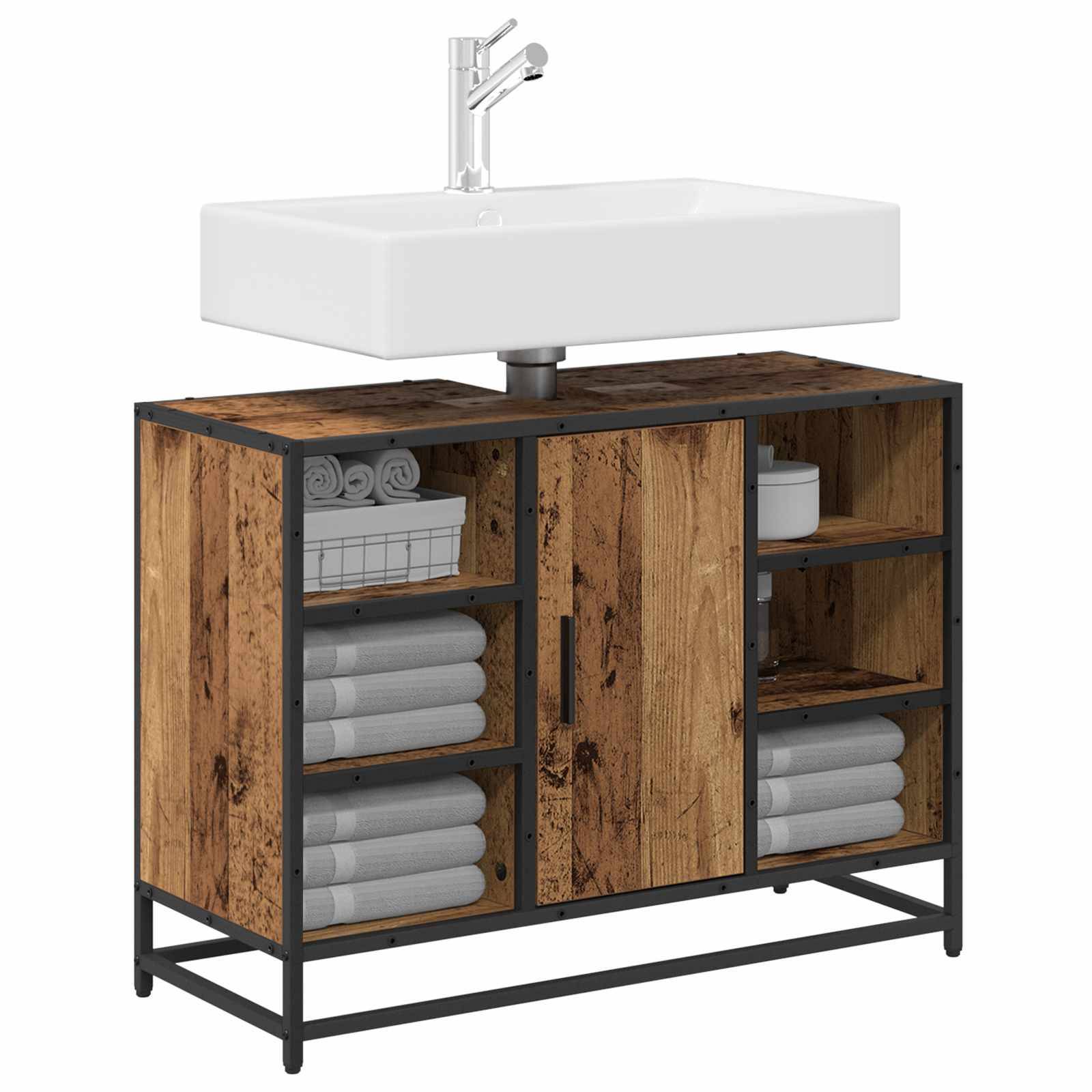vidaXL Badezimmerschrank mit Tür Altholz 80 x 33 x 60 cm Holzwerkstoff
