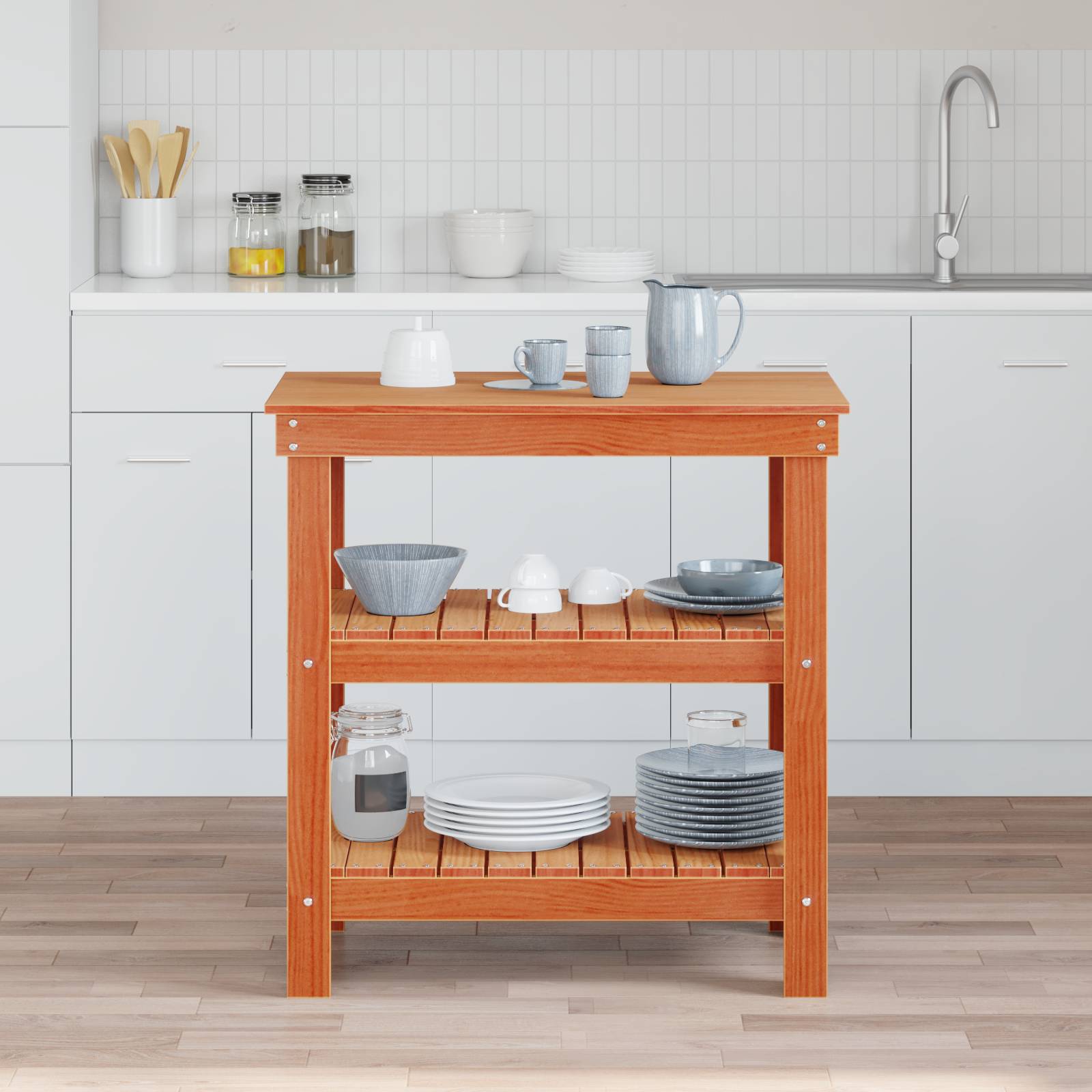 vidaXL Werkbank Wachsbraun 78,5 x 50 x 80 cm Massives Kiefernholz