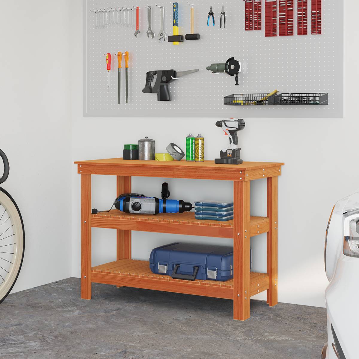 vidaXL Werkbank Wachsbraun 110,5 x 50 x 80 cm Massivholz Kiefer