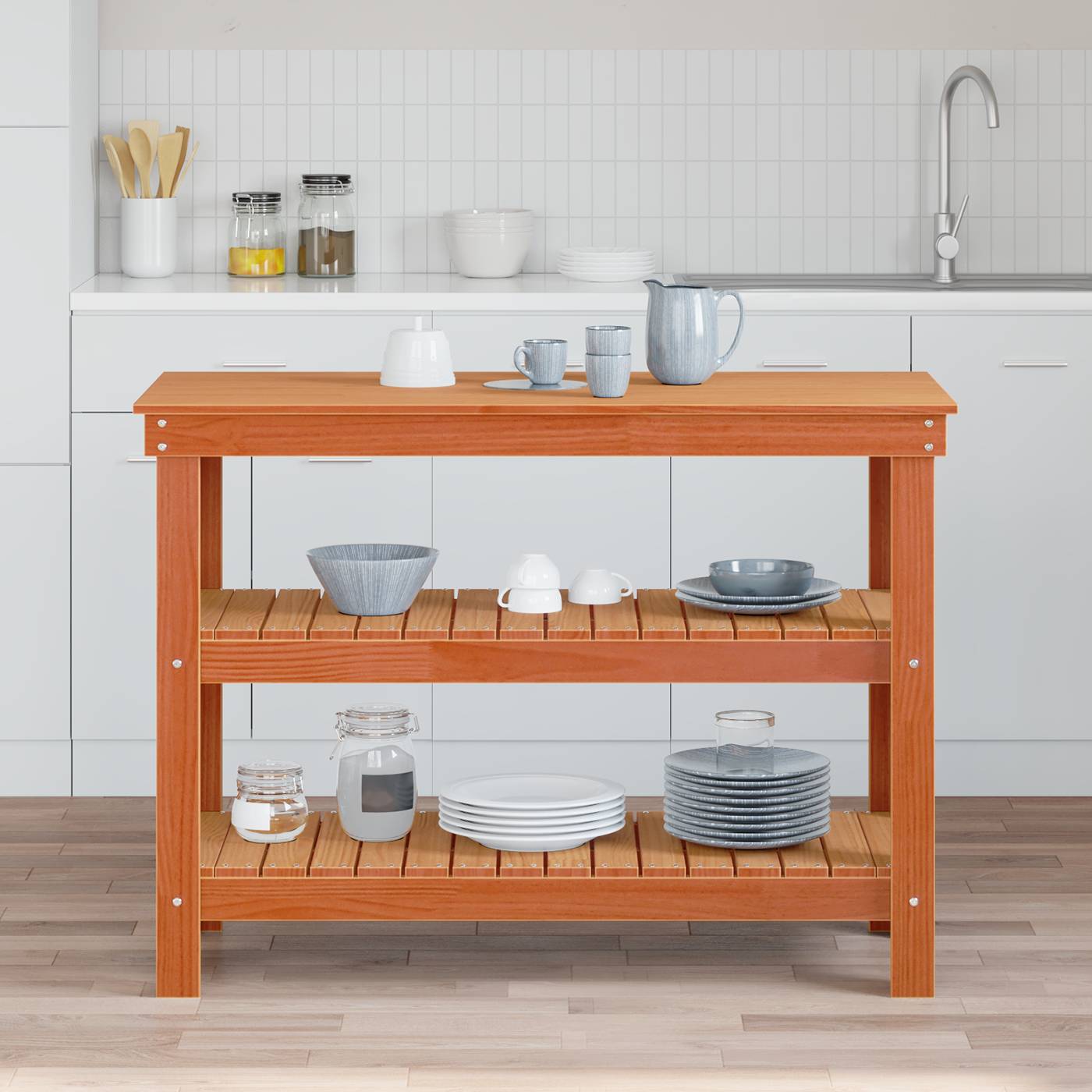 vidaXL Werkbank Wachsbraun 110,5 x 50 x 80 cm Massivholz Kiefer