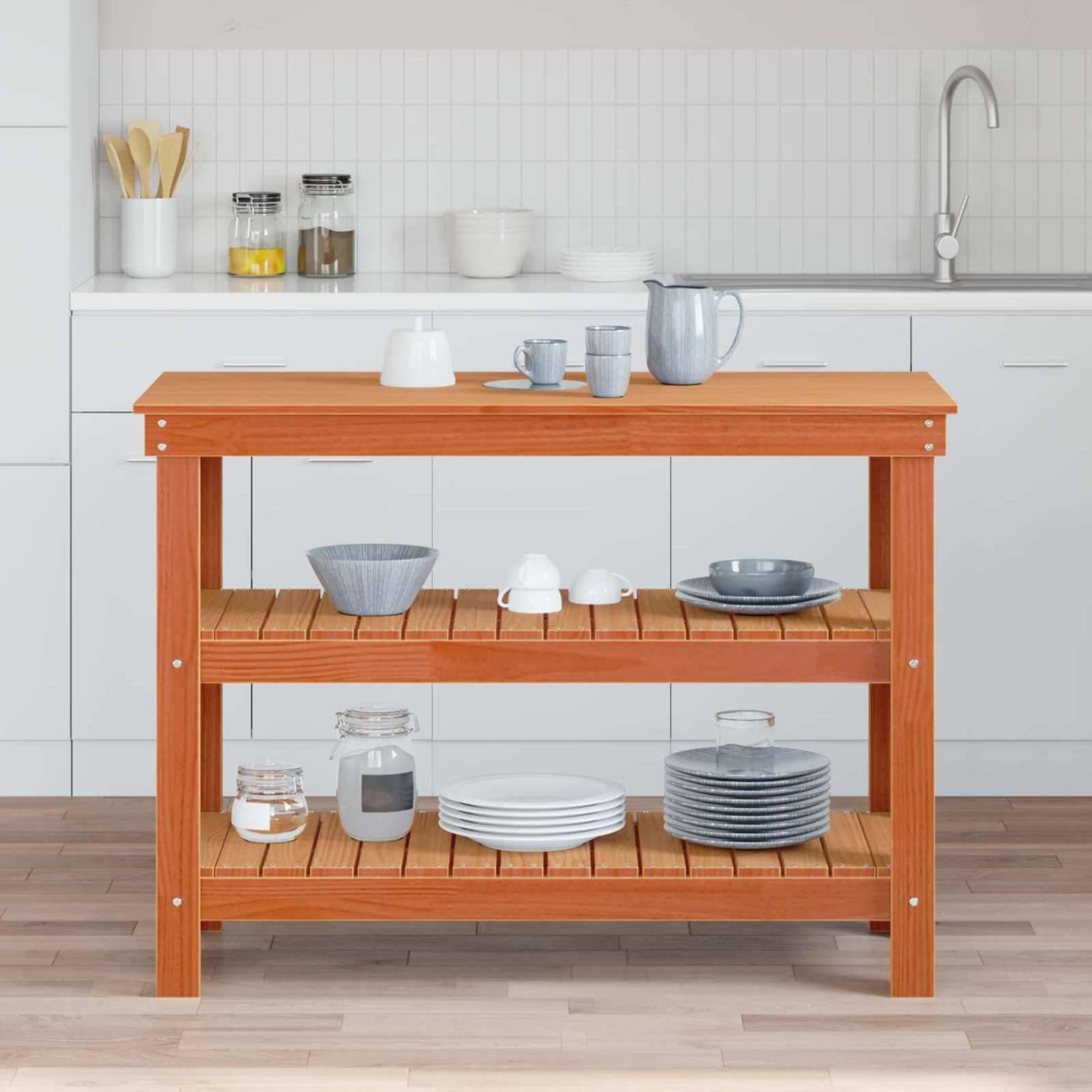 vidaXL Werkbank Wachsbraun 110,5 x 50 x 80 cm Massivholz Kiefer