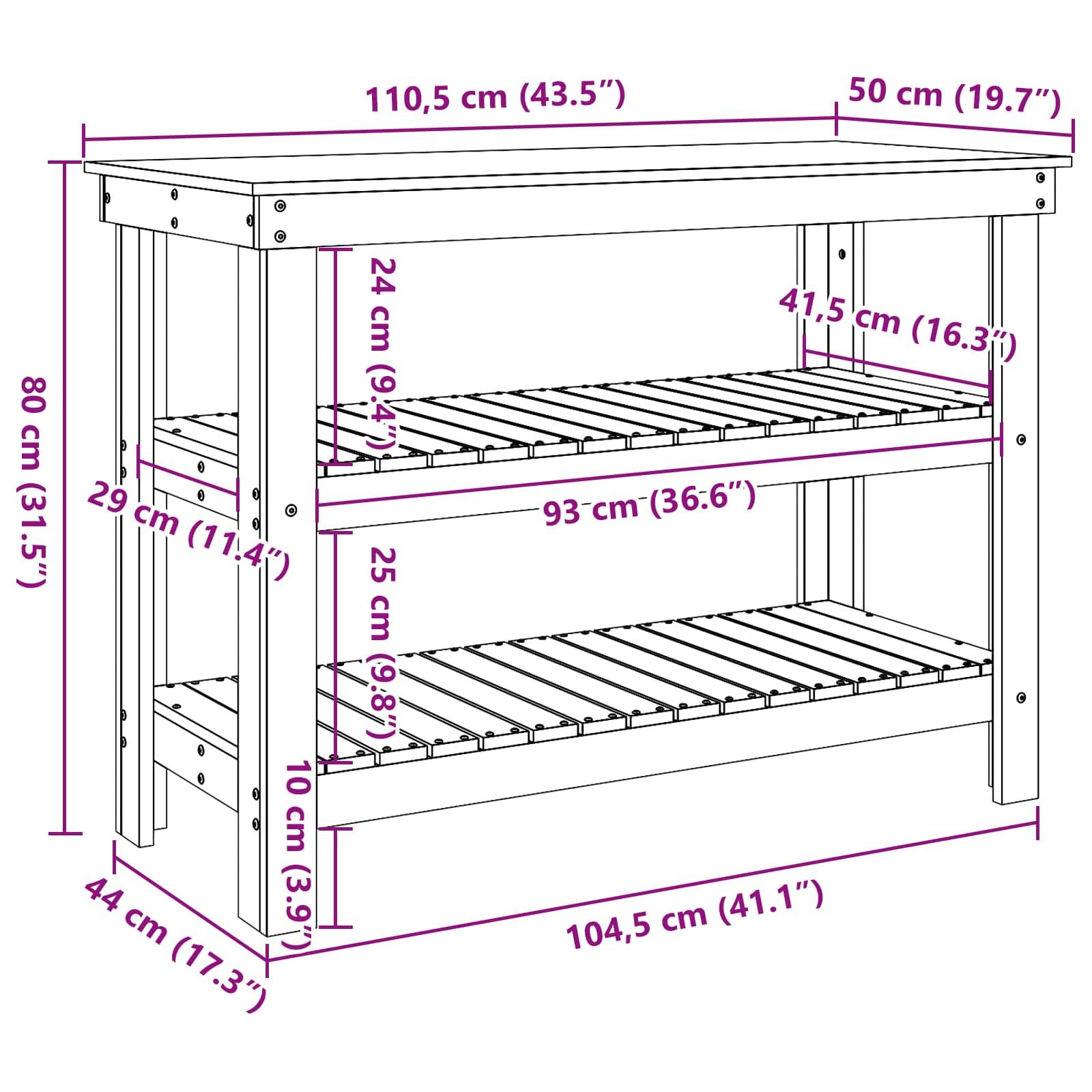 vidaXL Werkbank Wachsbraun 110,5 x 50 x 80 cm Massivholz Kiefer