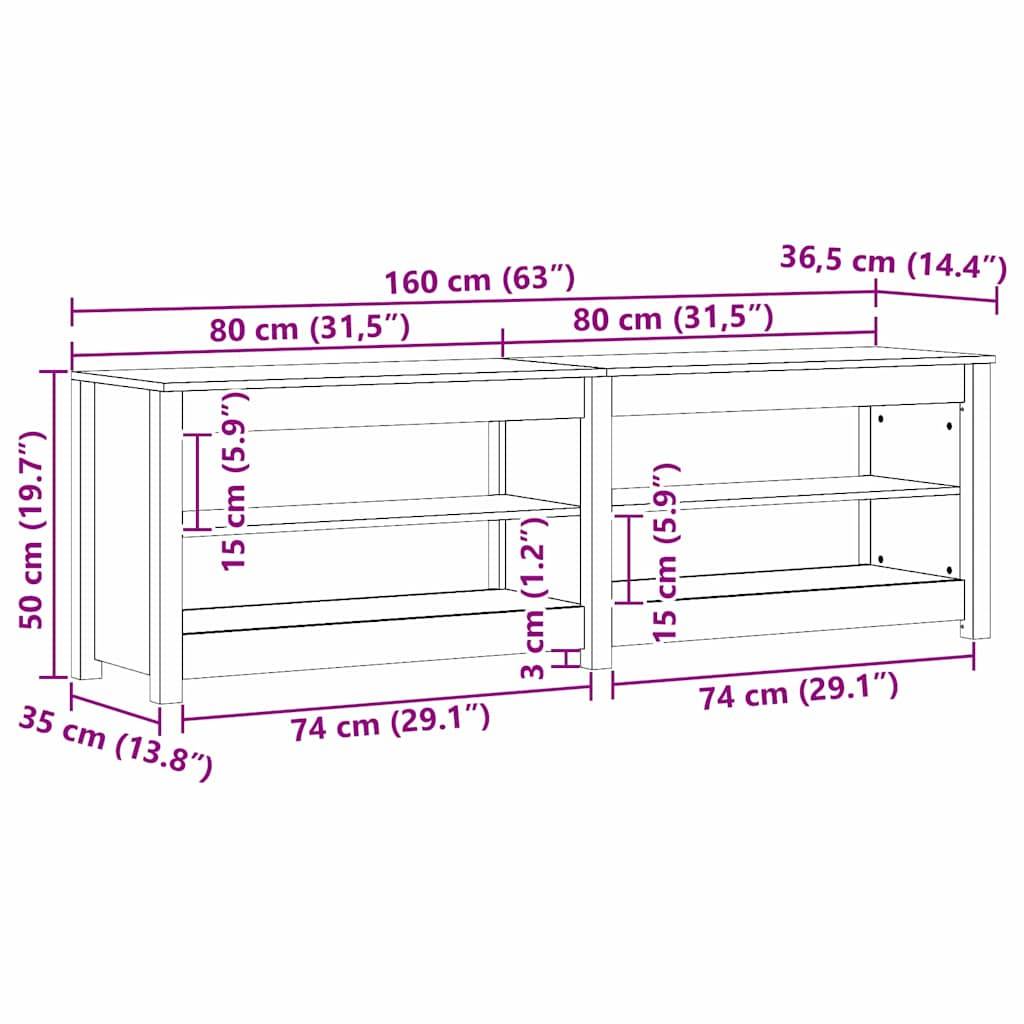 vidaXL Schuhbank mit Regal mit Speicher Wachsbraun 160 x 36,5 x 50 cm