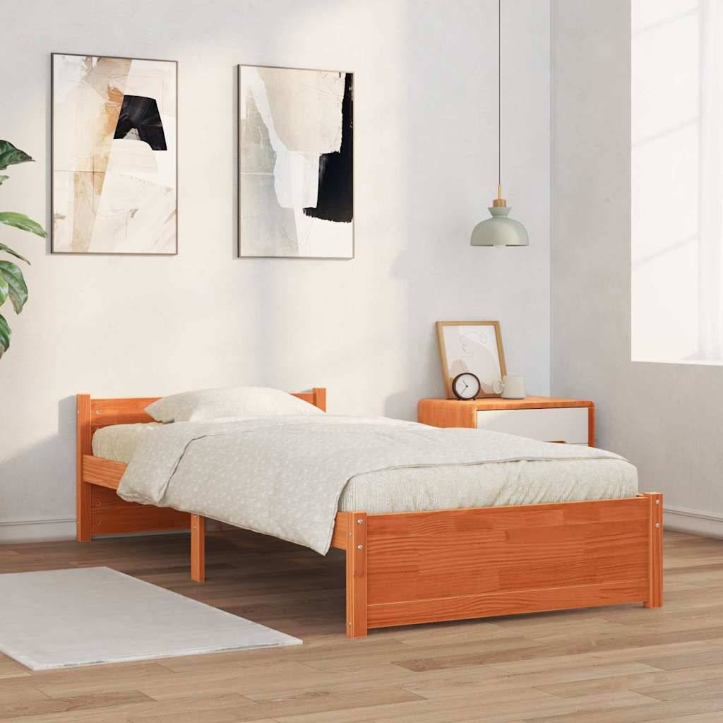 vidaXL Bettrahmen mit Kopfteil Wachsbraun 205,5 x 105,5 x 51 cm