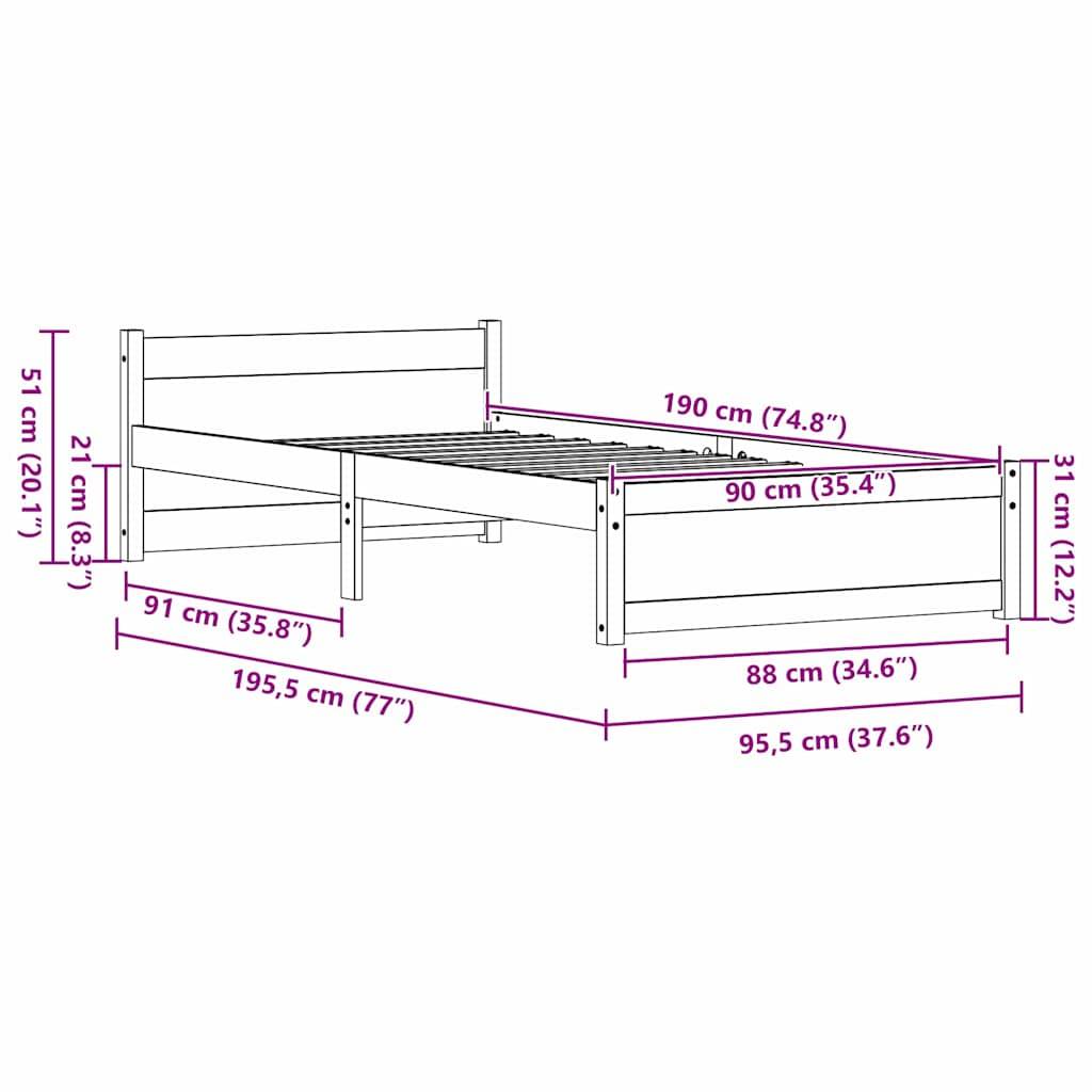 vidaXL Bettrahmen Wachsbraun 195,5 x 95,5 x 51 cm Massives Kiefernholz