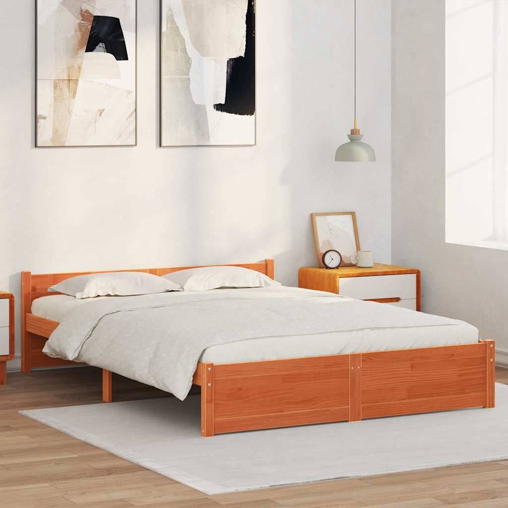 vidaXL Bettrahmen mit Kopfteil Wachsbraun 195,5 x 145,5 x 51 cm