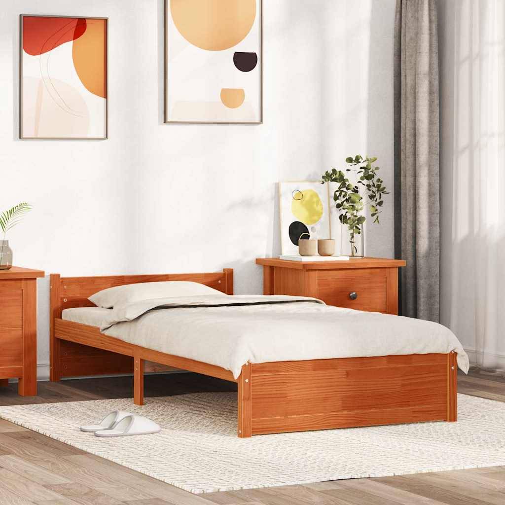 vidaXL Bettrahmen mit Kopfteil Wachsbraun 205,5 x 105,5 x 51 cm