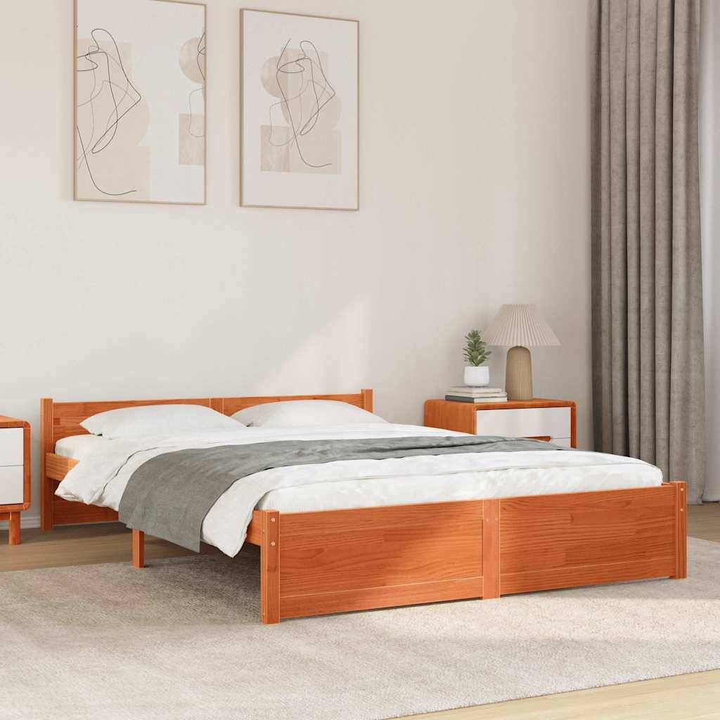 vidaXL Bettrahmen mit Kopfteil Wachsbraun 195,5 x 145,5 x 51 cm