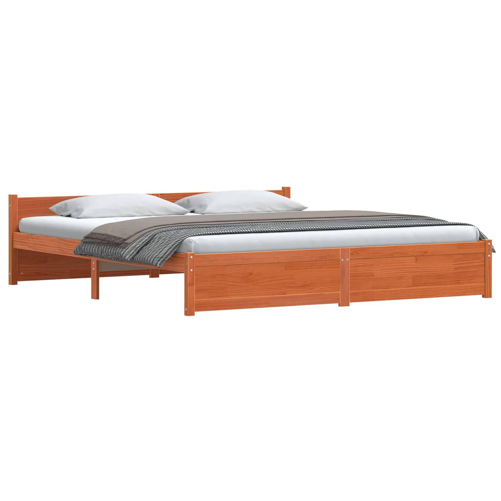 vidaXL Bettrahmen mit Kopfteil Wachsbraun 205,5 x 205,5 x 51 cm