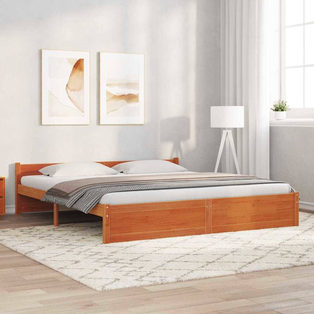 vidaXL Bettrahmen mit Kopfteil Wachsbraun 205,5 x 185,5 x 51 cm