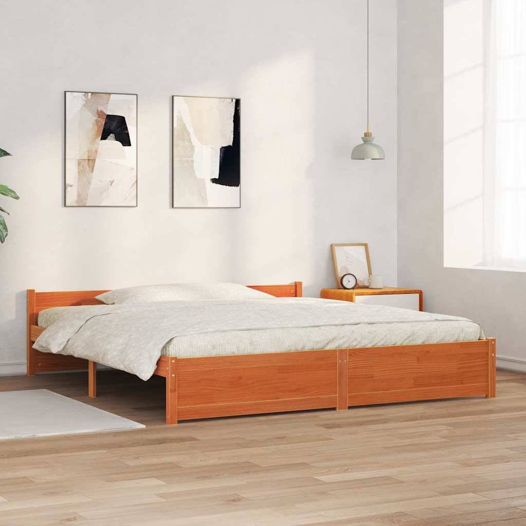vidaXL Bettrahmen mit Kopfteil Wachsbraun 205,5 x 185,5 x 51 cm