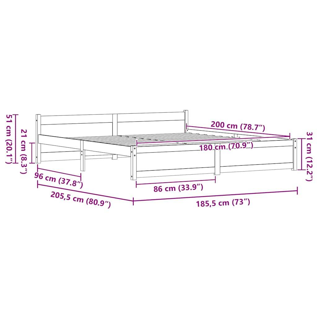 vidaXL Bettrahmen mit Kopfteil Wachsbraun 205,5 x 185,5 x 51 cm