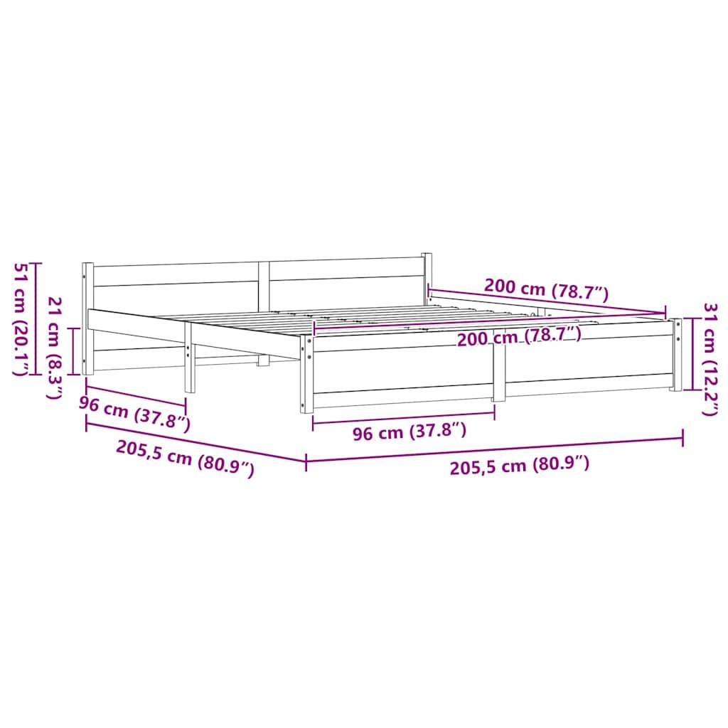 vidaXL Bettrahmen mit Kopfteil Wachsbraun 205,5 x 205,5 x 51 cm