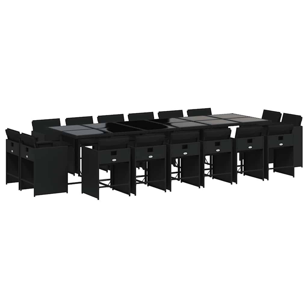 vidaXL 17-tlg. Garten-Essgruppe mit Kissen Schwarz Poly Rattan