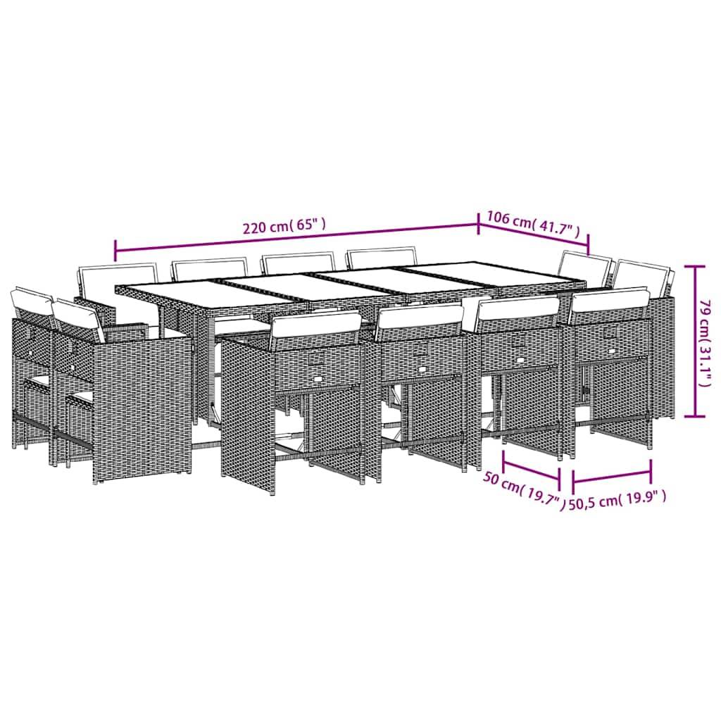 Maße für Outdoor-Essgarnitur: 220 cm (65