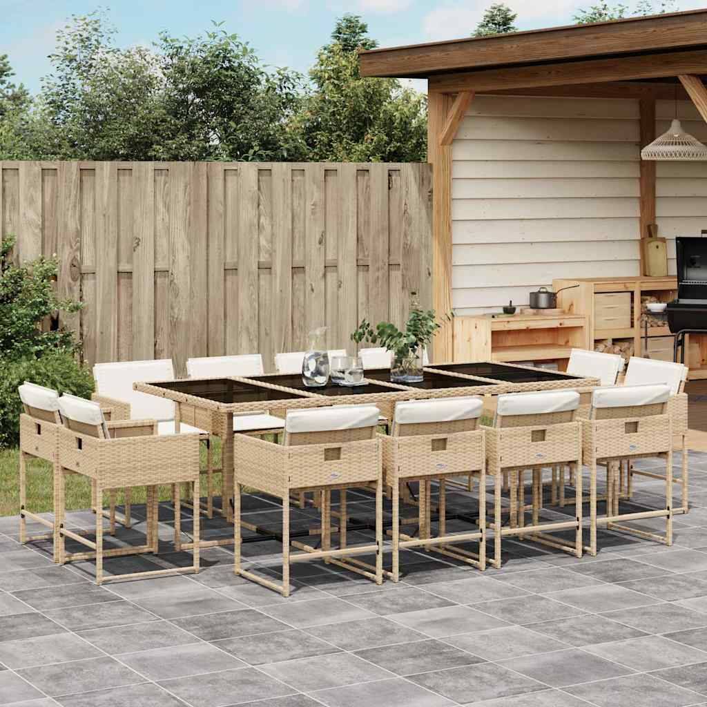 vidaXL 13-tlg. Garten-Essgruppe mit Kissen Beige Poly Rattan