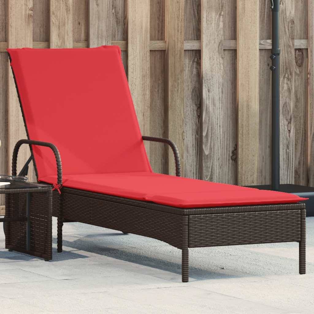 vidaXL Sonnenliege mit Rollen und Kissen Braun Poly Rattan