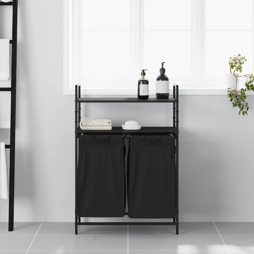 vidaXL Wäschekorb 2 Fächer mit Ablagen Schwarze Eiche