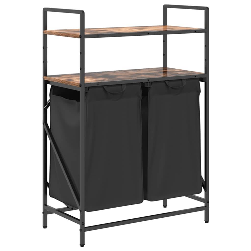 vidaXL Wäschekorb 2 Fächer mit Ablagen Räuchereiche