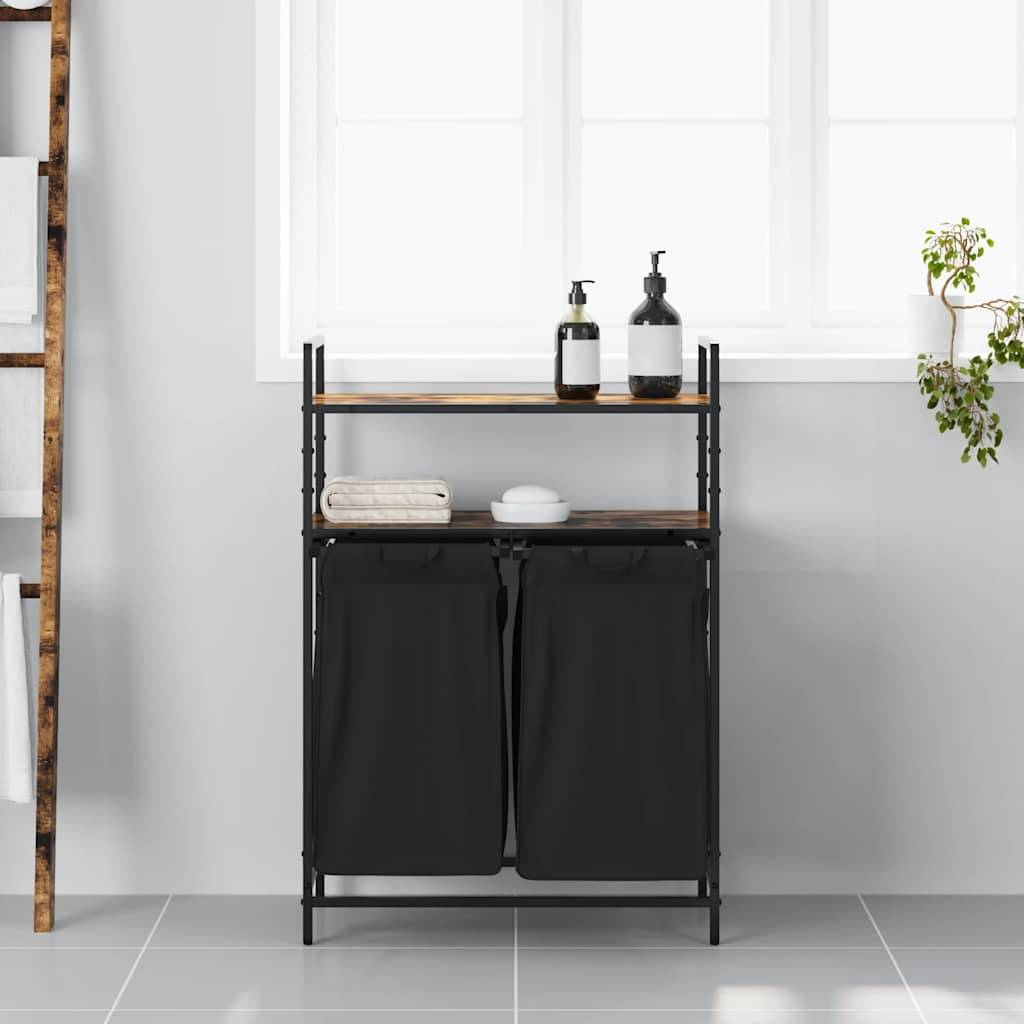 vidaXL Wäschekorb 2 Fächer mit Ablagen Räuchereiche