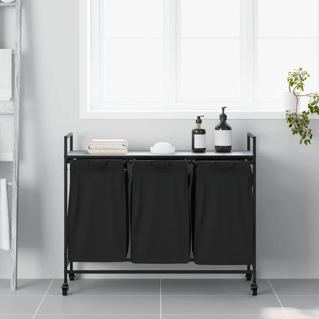 vidaXL Wäschekorb 3 Fächer mit Rollen Grau Sonoma