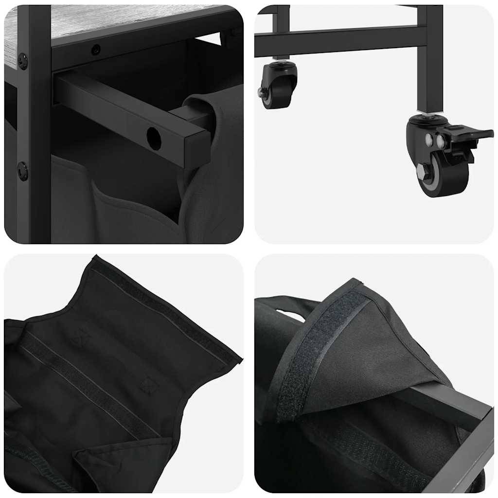 vidaXL Wäschekorb 3 Fächer mit Rollen Grau Sonoma