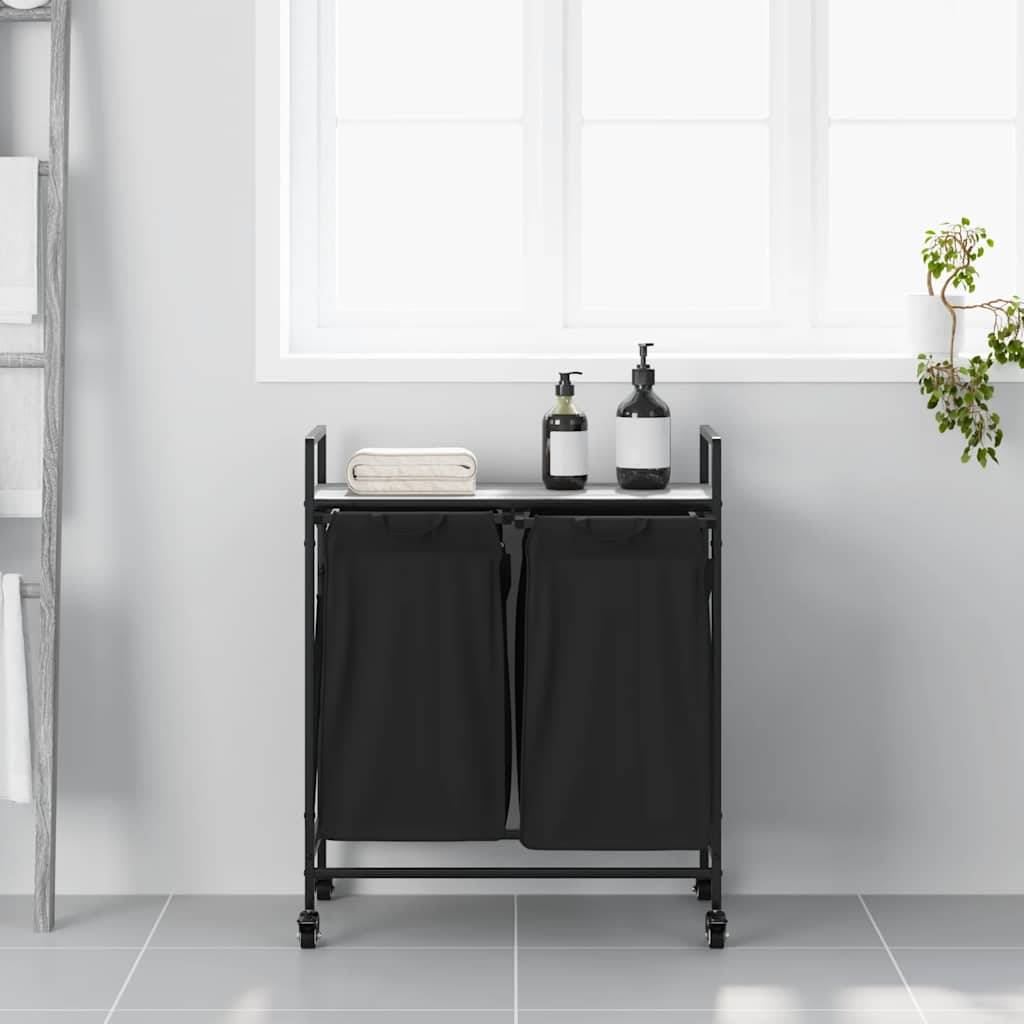 vidaXL Wäschekorb 2 Fächer mit Rollen Grau Sonoma