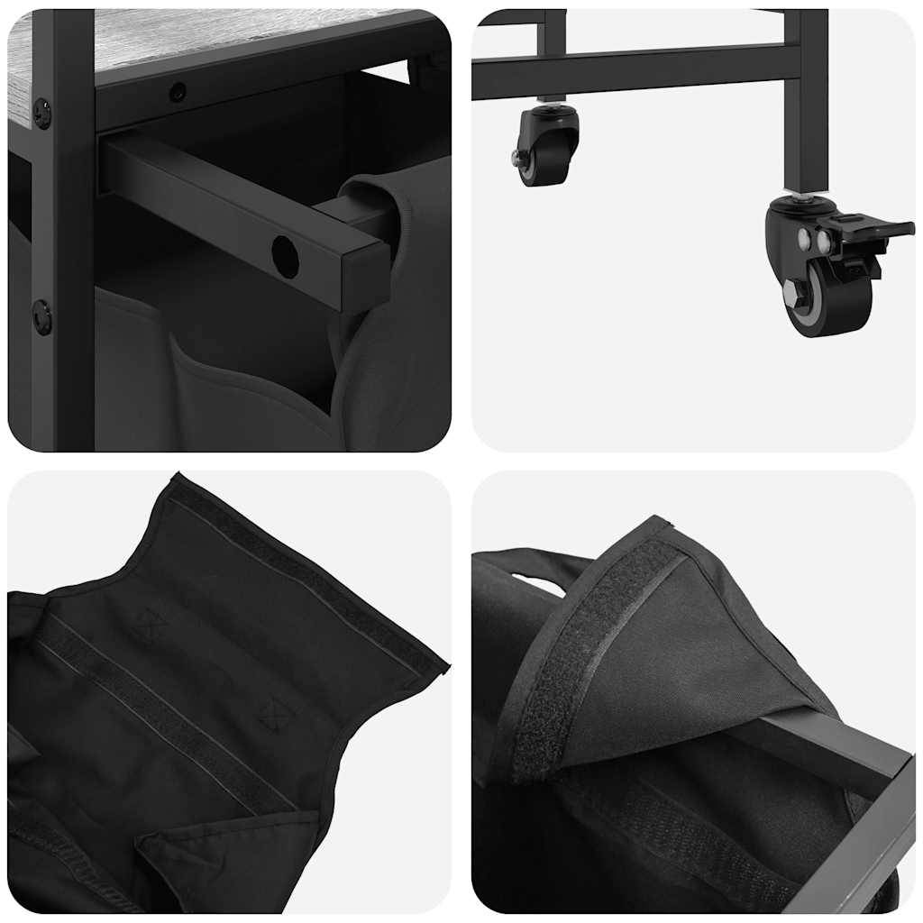 vidaXL Wäschekorb 2 Fächer mit Rollen Grau Sonoma