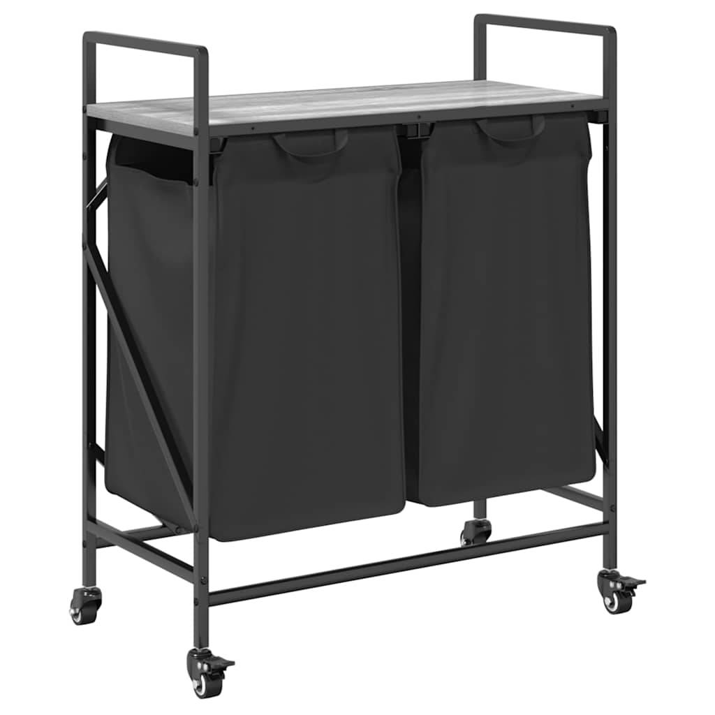 vidaXL Wäschekorb 2 Fächer mit Rollen Grau Sonoma