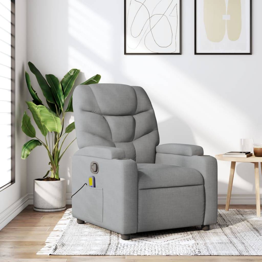 vidaXL Massage-Relaxsessel, hellgrauer Stoff