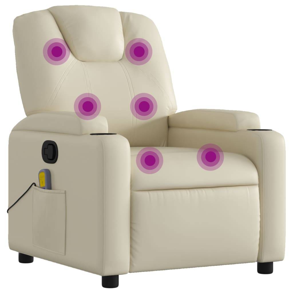 vidaXL Massagesessel mit Relaxfunktion, Kunstleder, Creme
