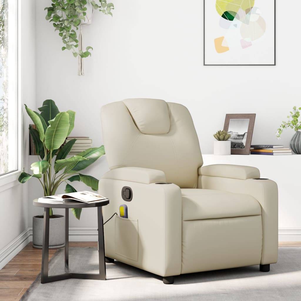 vidaXL Massagesessel mit Relaxfunktion, Kunstleder, Creme
