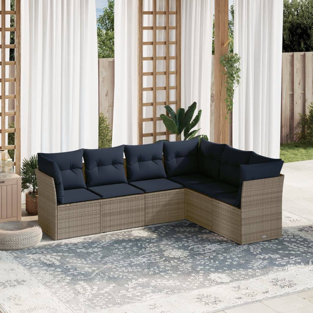 vidaXL 6-teiliges Gartensofa-Set mit Kissen, grau, Polyrattan