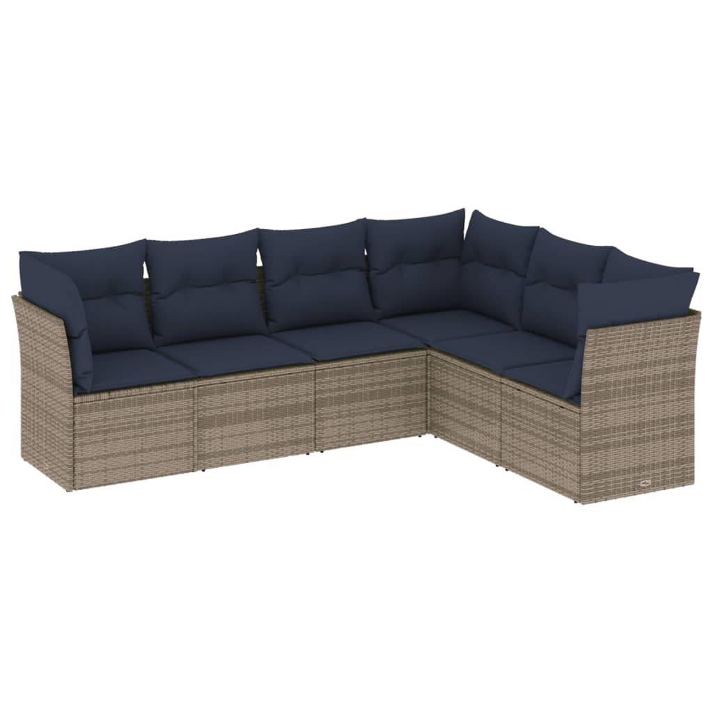 vidaXL 6-teiliges Gartensofa-Set mit Kissen, grau, Polyrattan