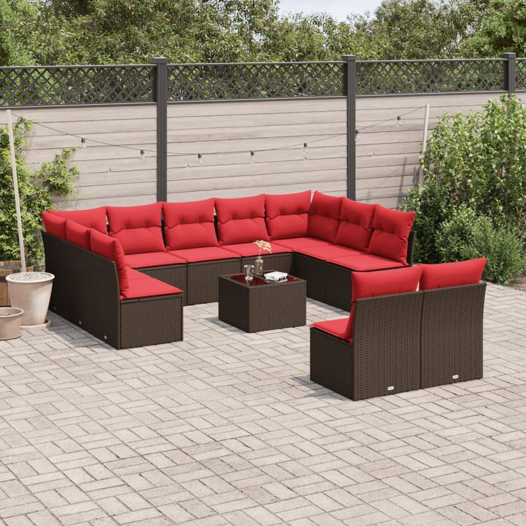 vidaXL 12-teiliges Gartensofa-Set mit Kissen, braun, Polyrattan