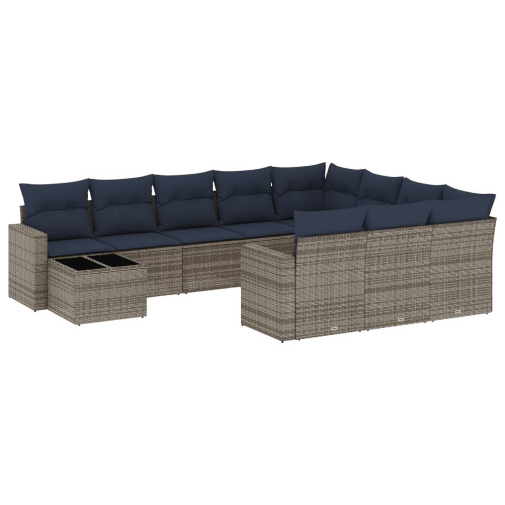 vidaXL 11-teiliges Gartensofa-Set mit Kissen, grau, Polyrattan