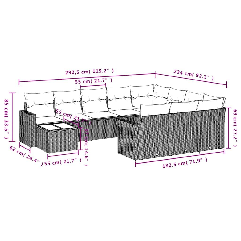 vidaXL 11-teiliges Gartensofa-Set mit Kissen, grau, Polyrattan