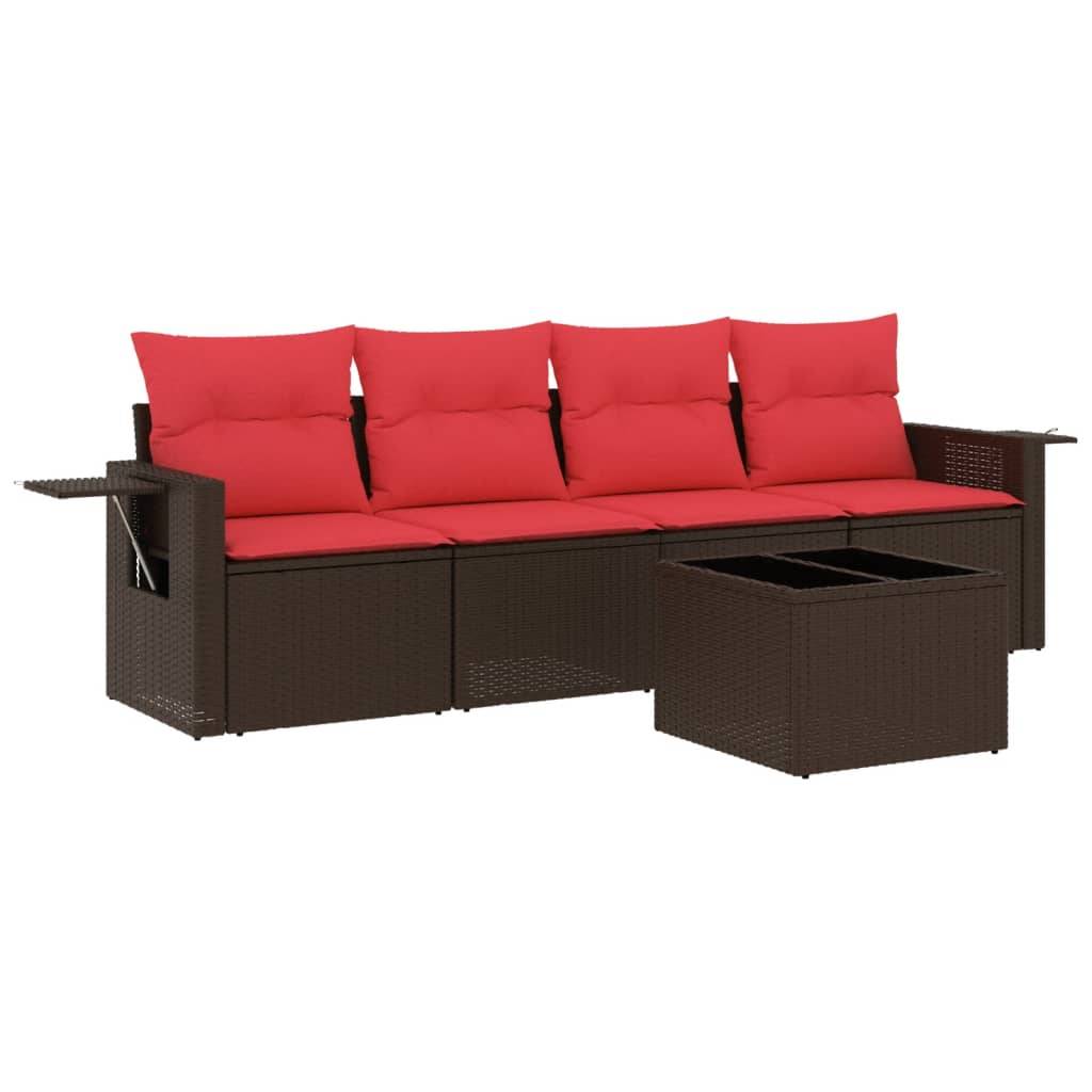 vidaXL 5-teiliges Gartensofa-Set mit Kissen, braun, Polyrattan