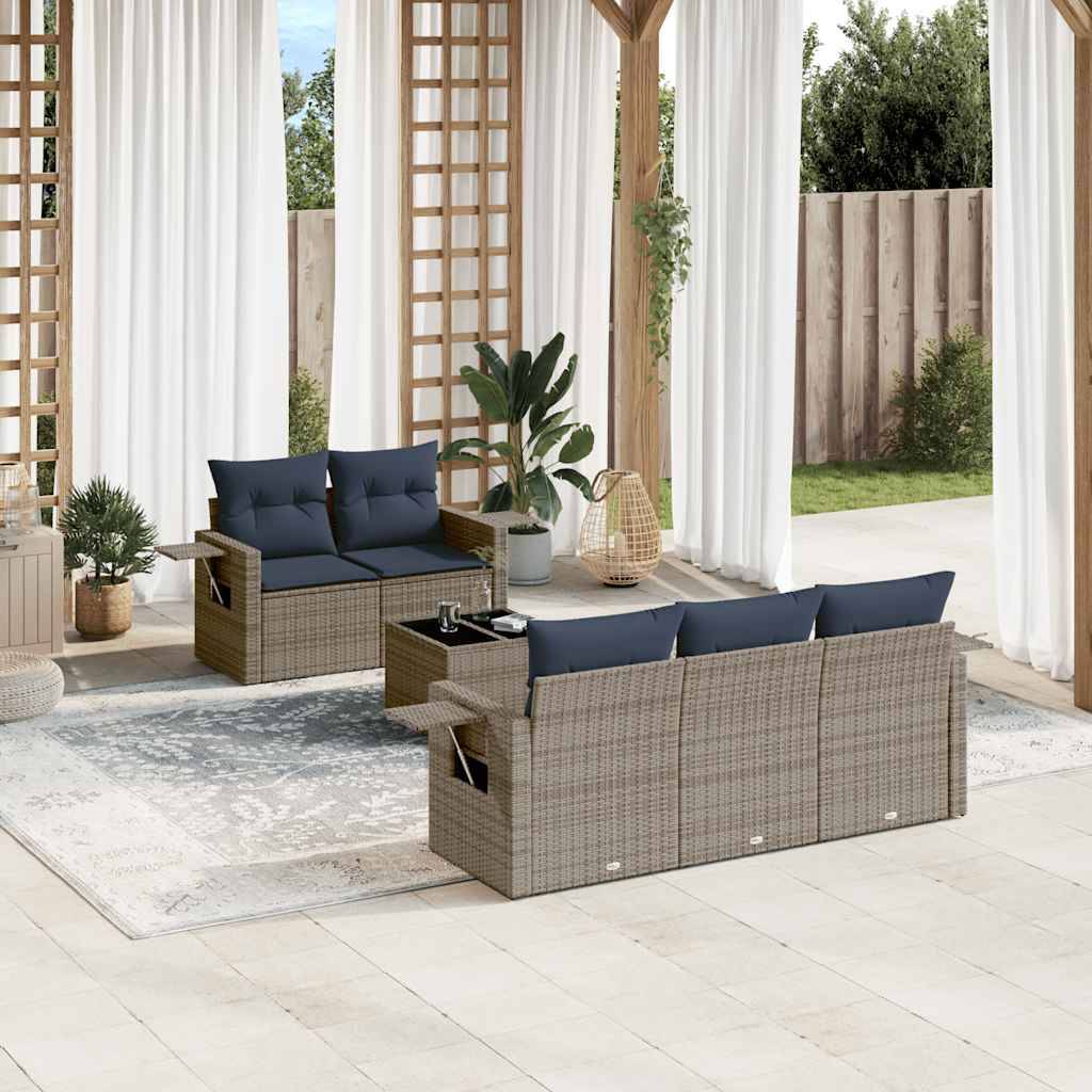 vidaXL 6-teiliges Gartensofa-Set mit Kissen, grau, Polyrattan