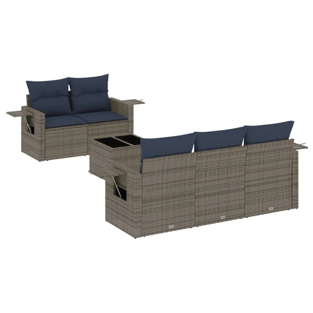 vidaXL 6-teiliges Gartensofa-Set mit Kissen, grau, Polyrattan