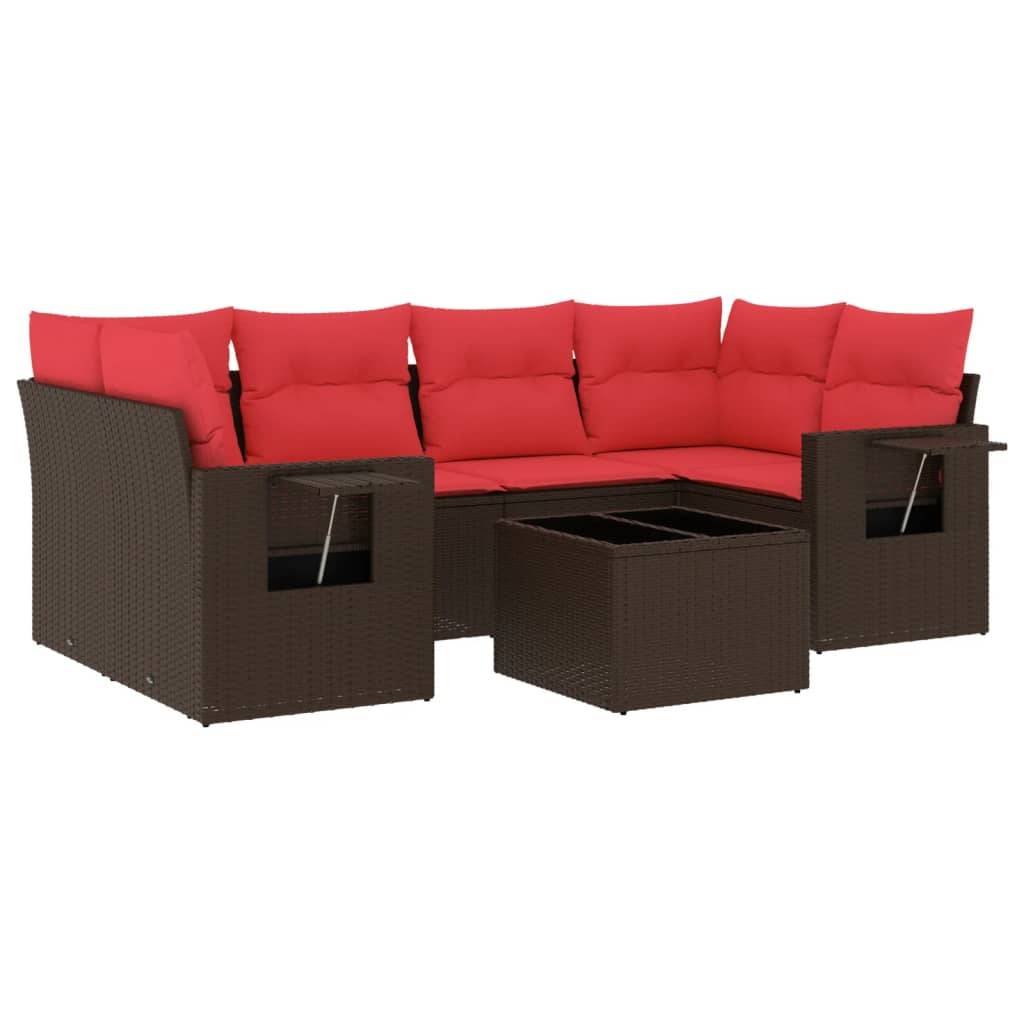 vidaXL 7-teiliges Gartensofa-Set mit Kissen, braun, Polyrattan