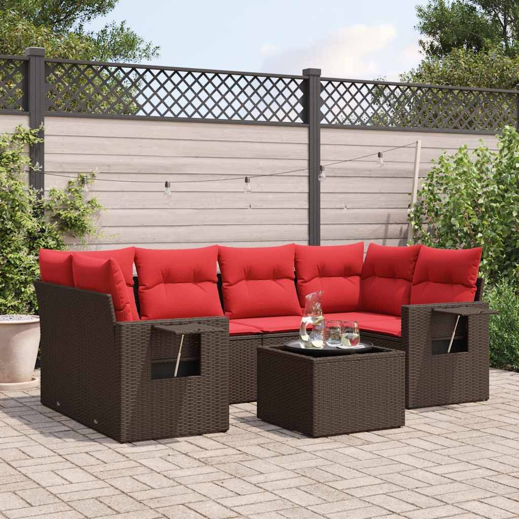 vidaXL 7-teiliges Gartensofa-Set mit Kissen, braun, Polyrattan