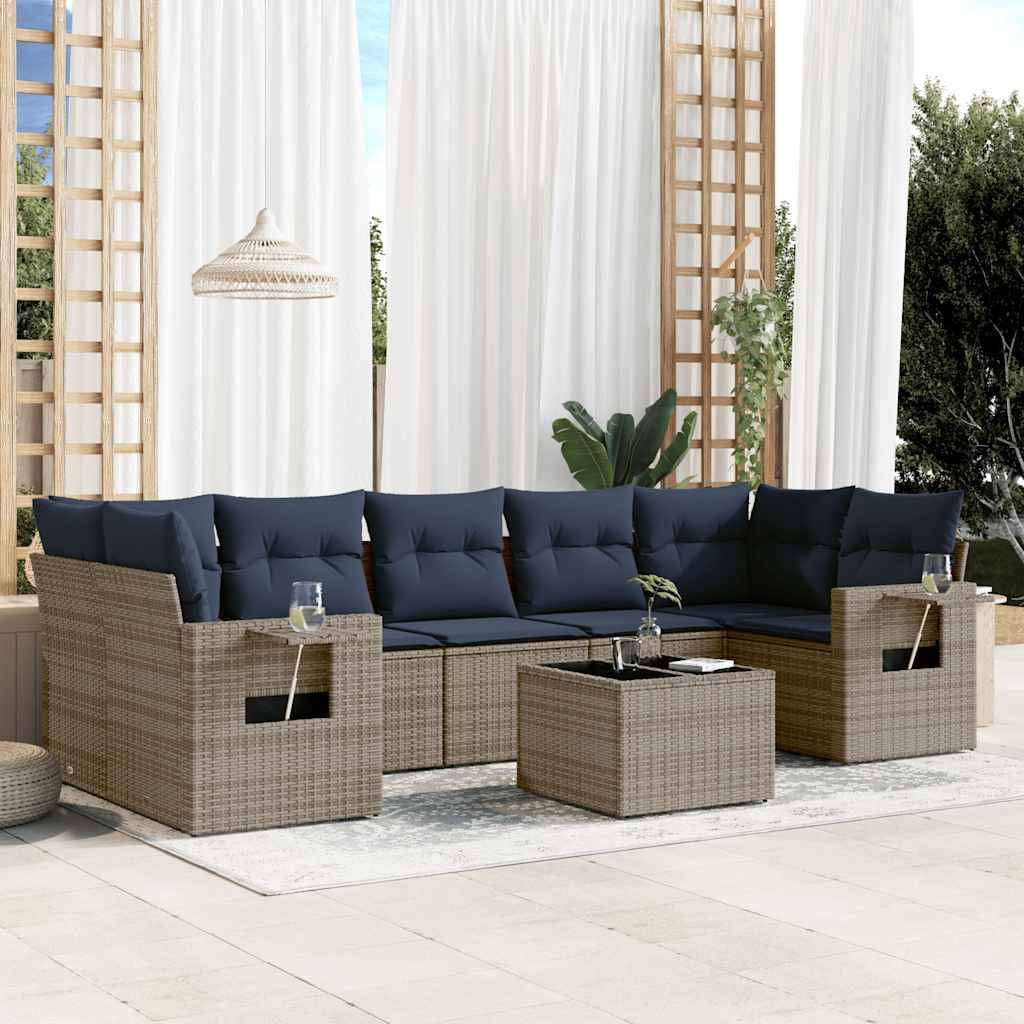 vidaXL 8-teiliges Gartensofa-Set mit Kissen, grau, Polyrattan