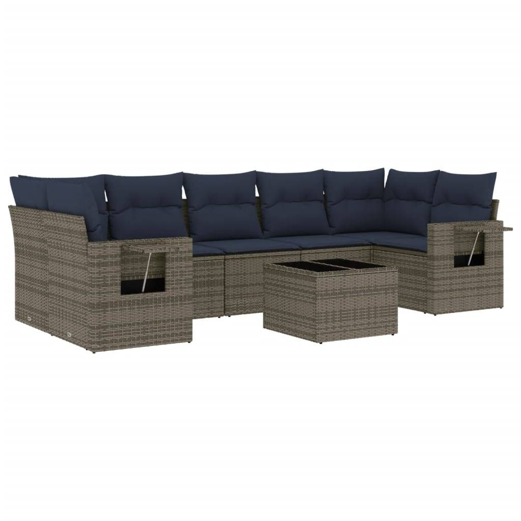 vidaXL 8-teiliges Gartensofa-Set mit Kissen, grau, Polyrattan