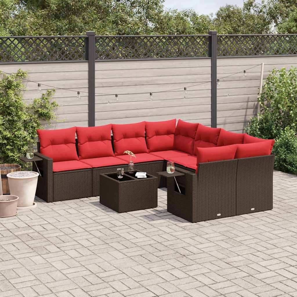 vidaXL 9-teiliges Gartensofa-Set mit Kissen, braun, Polyrattan